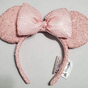 Disney Parks Millennial Pink Minnie Mouse Bow Sequins Ear Headband
